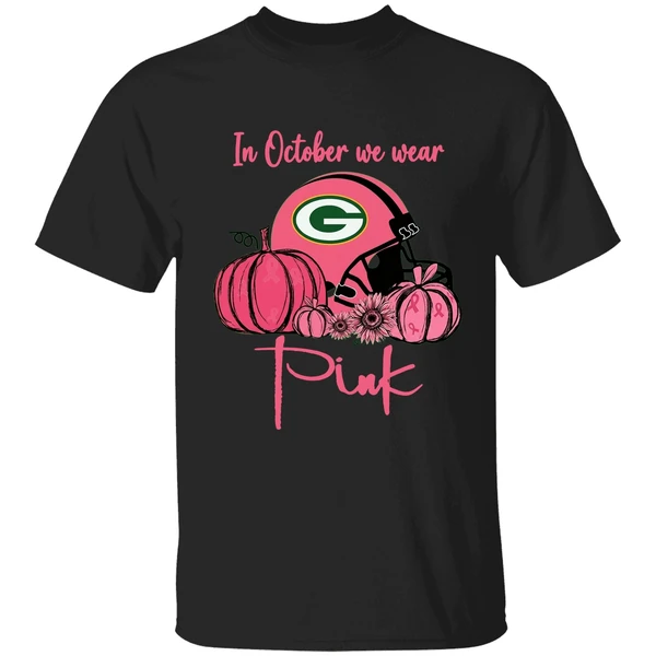 Pumpkin Green Bay Packers In October We Wear Pink Breast Cancer Awareness Shirt