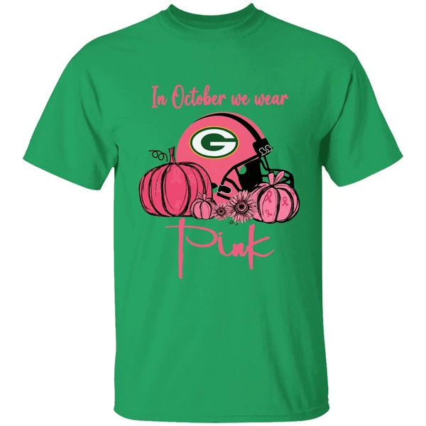Pumpkin Green Bay Packers In October We Wear Pink Breast Cancer Awareness Shirt - Image 2