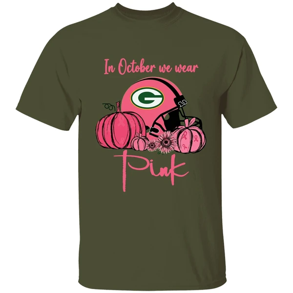 Pumpkin Green Bay Packers In October We Wear Pink Breast Cancer Awareness Shirt - Image 4
