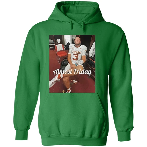Quinn Ewers Smoking Cigars In The Room Texas Longhorns Almost Friday Hoodie - Image 2