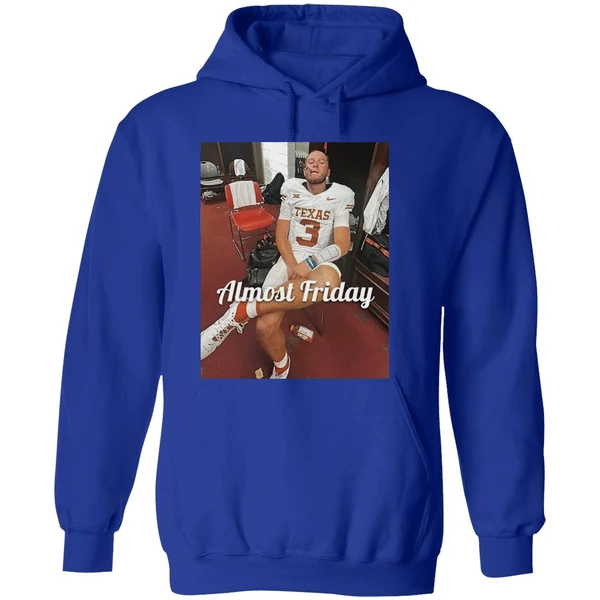 Quinn Ewers Smoking Cigars In The Room Texas Longhorns Almost Friday Hoodie - Image 7