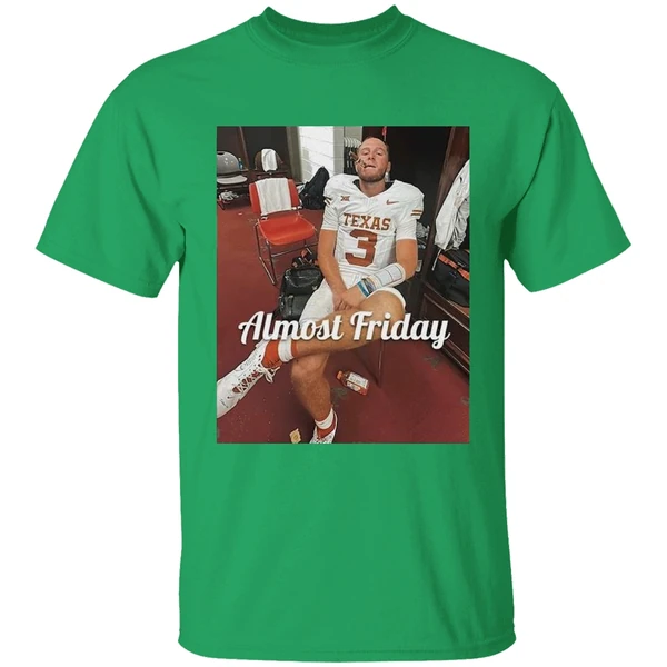 Quinn Ewers Smoking Cigars In The Room Texas Longhorns Almost Friday Shirt - Image 2