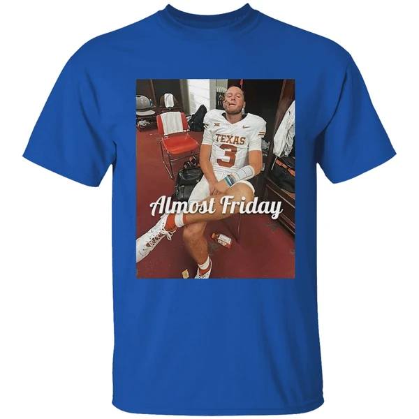 Quinn Ewers Smoking Cigars In The Room Texas Longhorns Almost Friday Shirt - Image 8