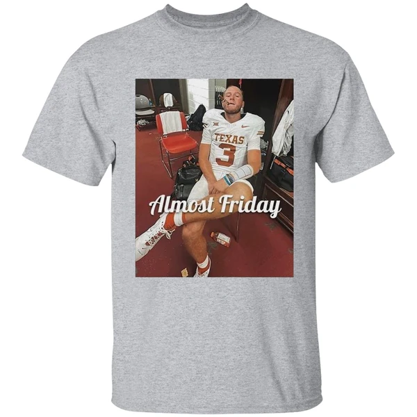 Quinn Ewers Smoking Cigars In The Room Texas Longhorns Almost Friday Shirt - Image 9