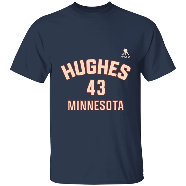 quinn hughes 43 player minnesota wild hockey 2025 nhl shirt navy