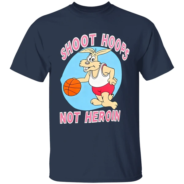 rabbit basketball shoot hoops not heroin shirt navy