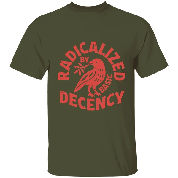 radicalized by basic decency shirt militarygreen
