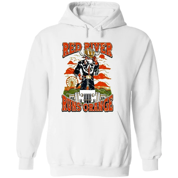 Red River Runs Orange Texas Longhorns Vintage Hoodie - Image 8