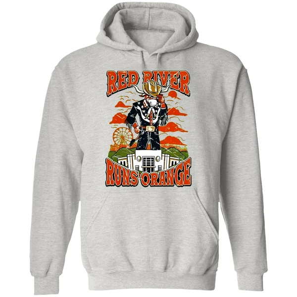 Red River Runs Orange Texas Longhorns Vintage Hoodie - Image 9