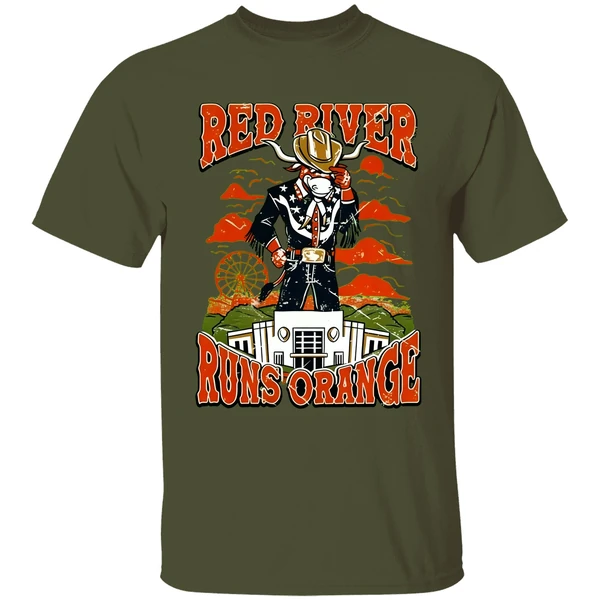 Red River Runs Orange Texas Longhorns Vintage Shirt - Image 3