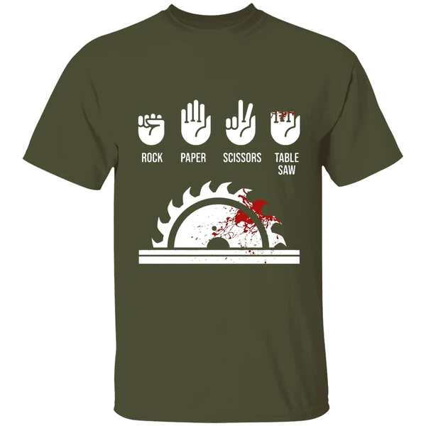 rock paper scissors table saw shirt militarygreen