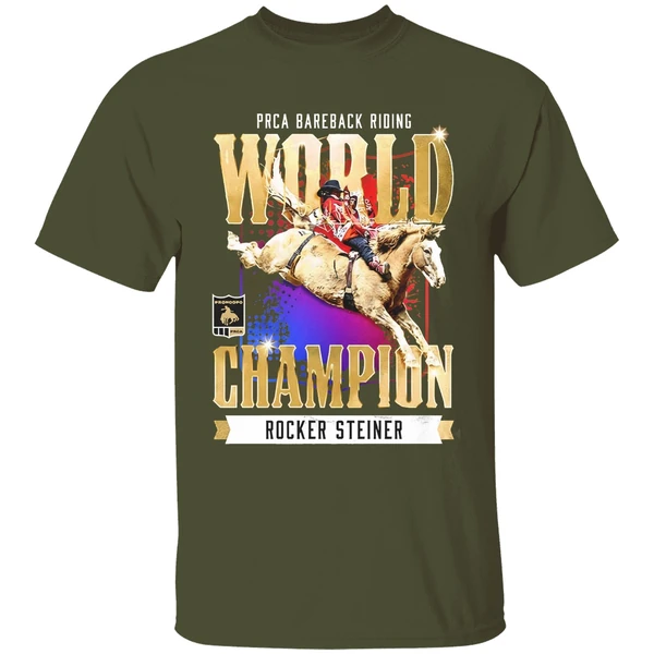 rocker steiner prca 2025 bareback riding world champion shirt militarygreen