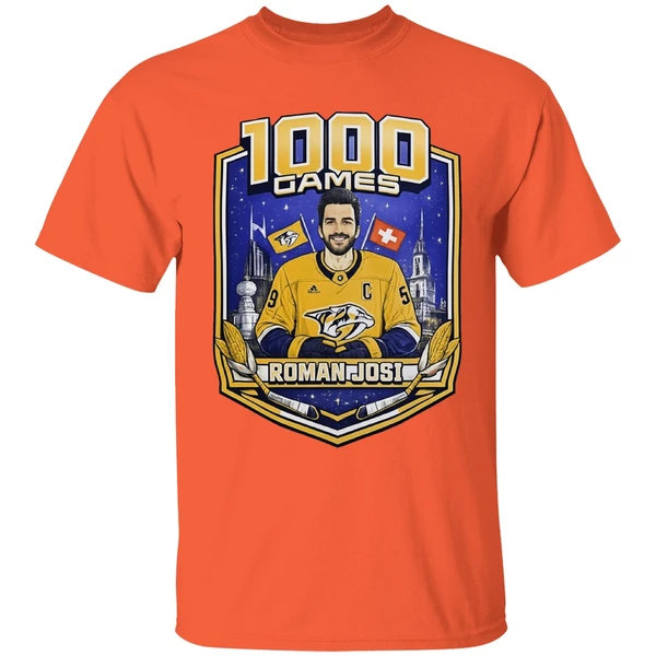 roman josi nhl nashville predators 1000 games shirt orange