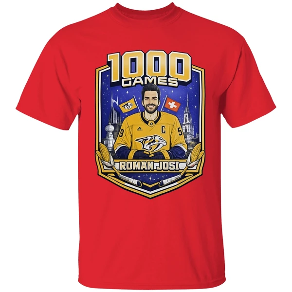 roman josi nhl nashville predators 1000 games shirt red