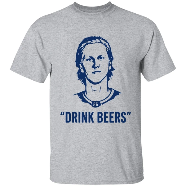 sam carrick wearing rasmus dahlin drink beers shirt sportgrey