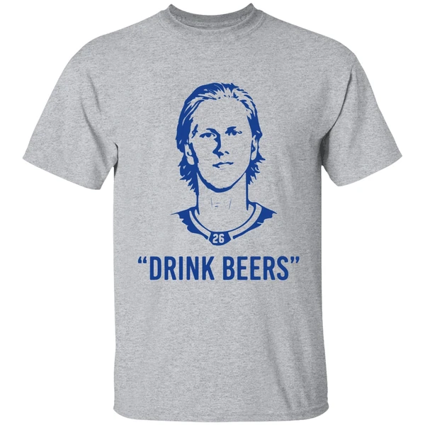 sam carrick with rasmus dahlin drink beer shirt sportgrey