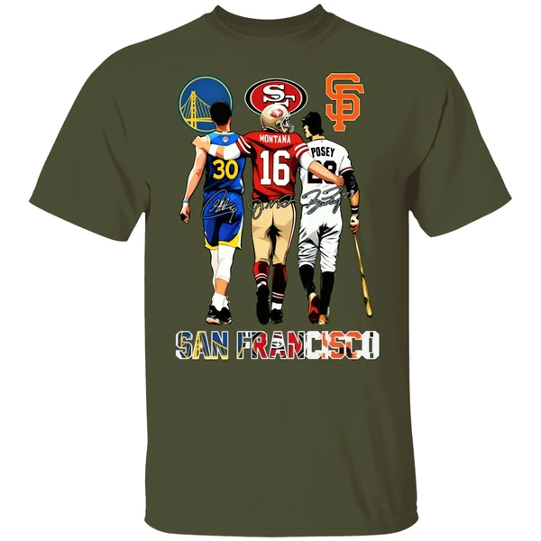 San Francisco Stephen Curry Joe Montana And Buster Posey Shirt - Image 3