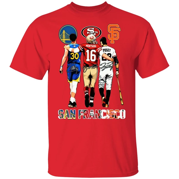 San Francisco Stephen Curry Joe Montana And Buster Posey Shirt - Image 6