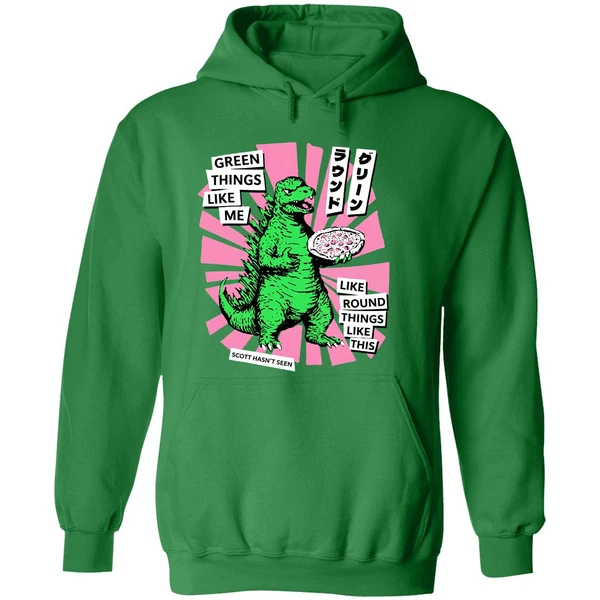 Scott Hasnt Seen Godzilla Green Things Like Me Cartoon Hoodie - Image 2