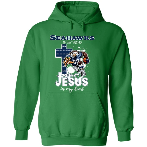 Seattle Seahawks In My Veins Jesus In My Heart Keep The Faith 2025 Hoodie - Image 2