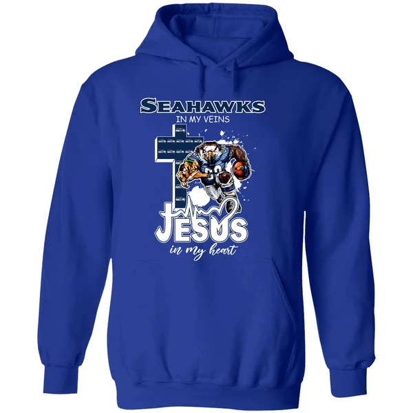 Seattle Seahawks In My Veins Jesus In My Heart Keep The Faith 2025 Hoodie - Image 7