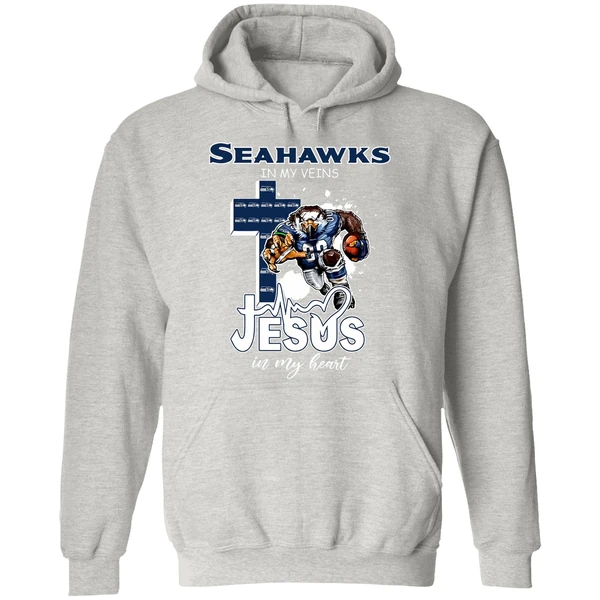 Seattle Seahawks In My Veins Jesus In My Heart Keep The Faith 2025 Hoodie - Image 9