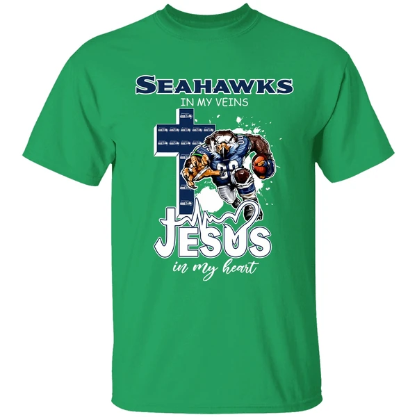 Seattle Seahawks In My Veins Jesus In My Heart Keep The Faith 2025 Shirt - Image 2