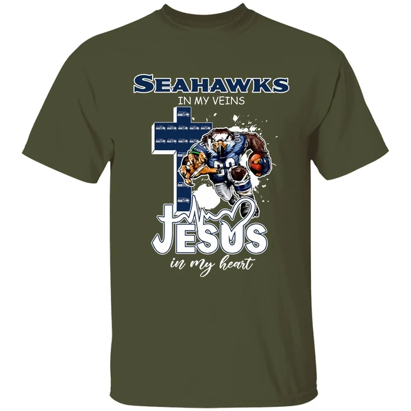 Seattle Seahawks In My Veins Jesus In My Heart Keep The Faith 2025 Shirt - Image 4