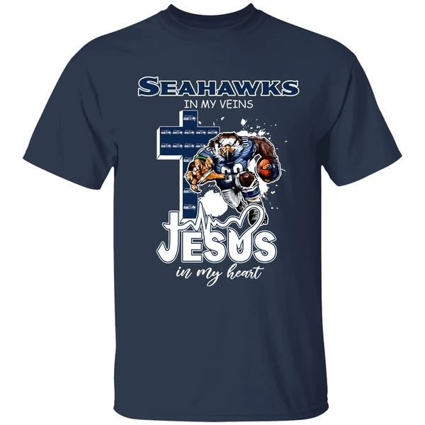 Seattle Seahawks In My Veins Jesus In My Heart Keep The Faith 2025 Shirt - Image 5