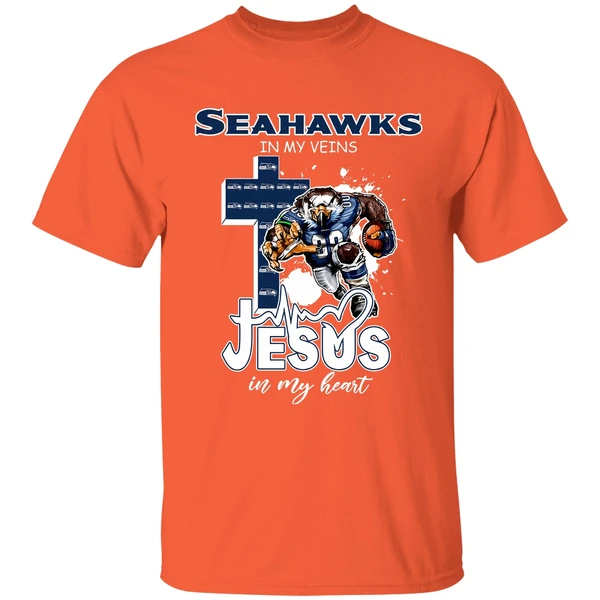 seattle seahawks in my veins jesus in my heart keep the faith 2025 shirt orange
