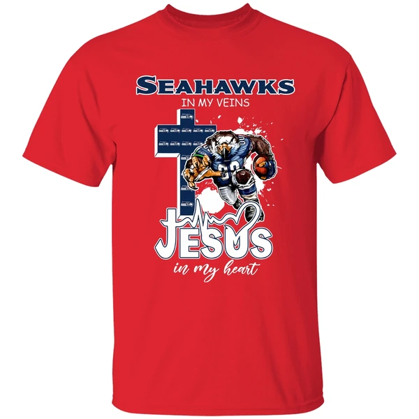 Seattle Seahawks In My Veins Jesus In My Heart Keep The Faith 2025 Shirt - Image 7