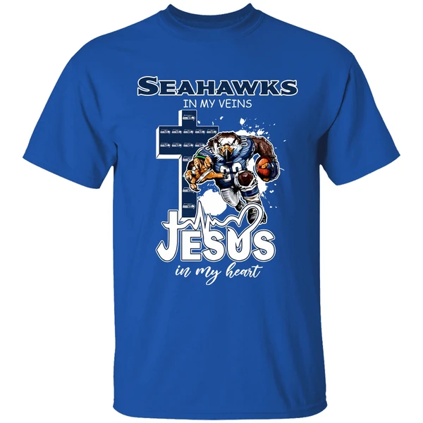 Seattle Seahawks In My Veins Jesus In My Heart Keep The Faith 2025 Shirt - Image 8