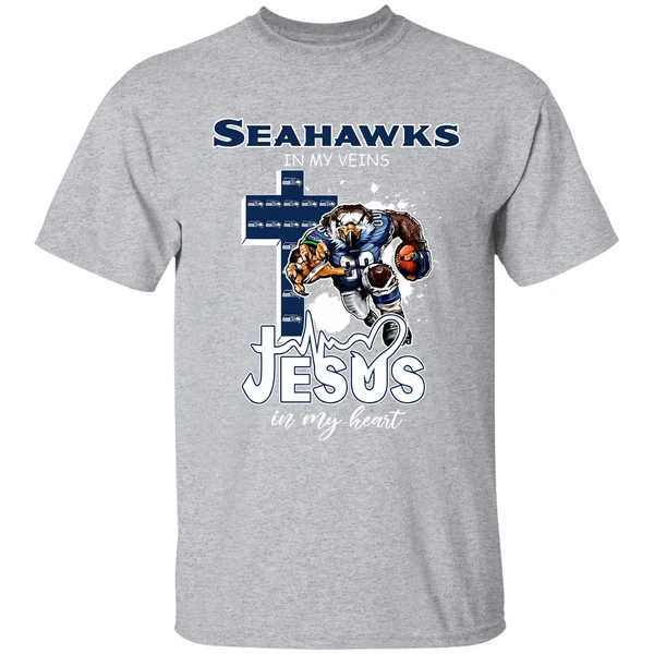 Seattle Seahawks In My Veins Jesus In My Heart Keep The Faith 2025 Shirt - Image 9