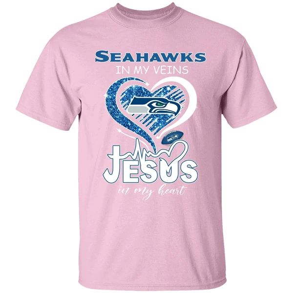 Seattle Seahawks In My Veins Jesus In My Heart Shirt - Image 3