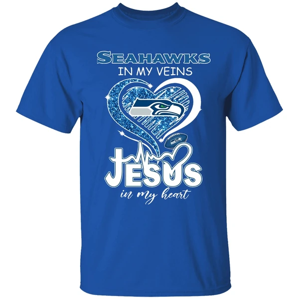 Seattle Seahawks In My Veins Jesus In My Heart Shirt - Image 8