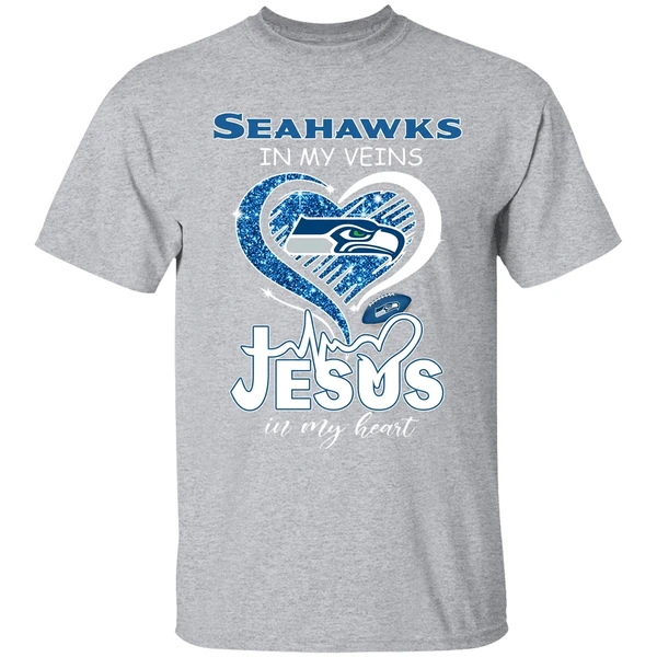 Seattle Seahawks In My Veins Jesus In My Heart Shirt - Image 9