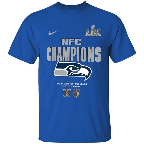 seattle seahawks nike 2025 nfc champions roster shirt royalblue