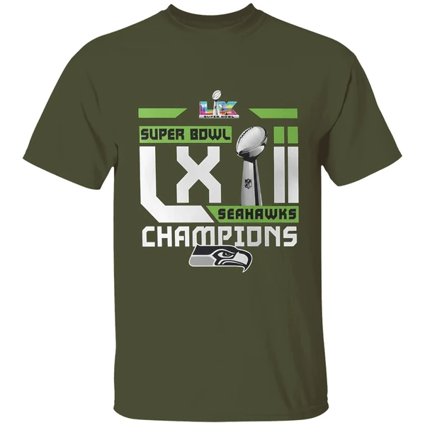 seattle seahawks super bowl 2026 nfl champs football shirt militarygreen