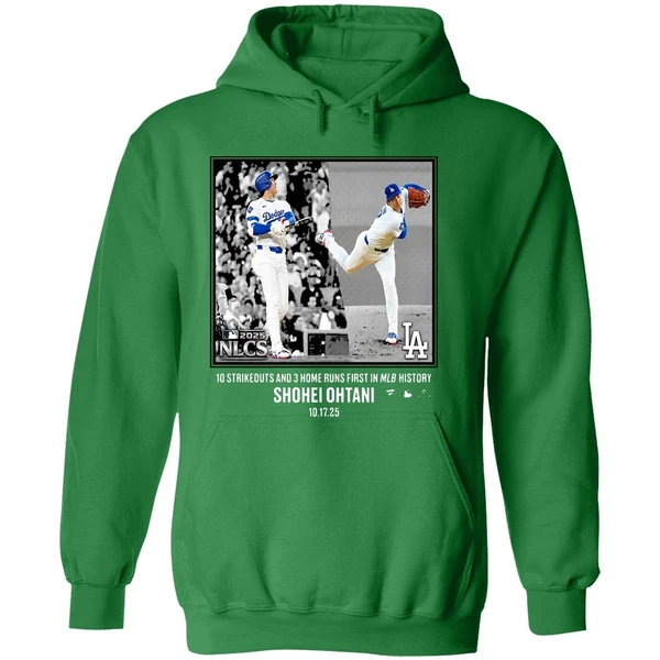 Shohei Ohtani 10 Strikeouts And 3 Home Runs First History Hoodie - Image 2