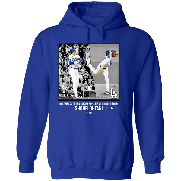 Shohei Ohtani 10 Strikeouts And 3 Home Runs First History Hoodie - Image 7