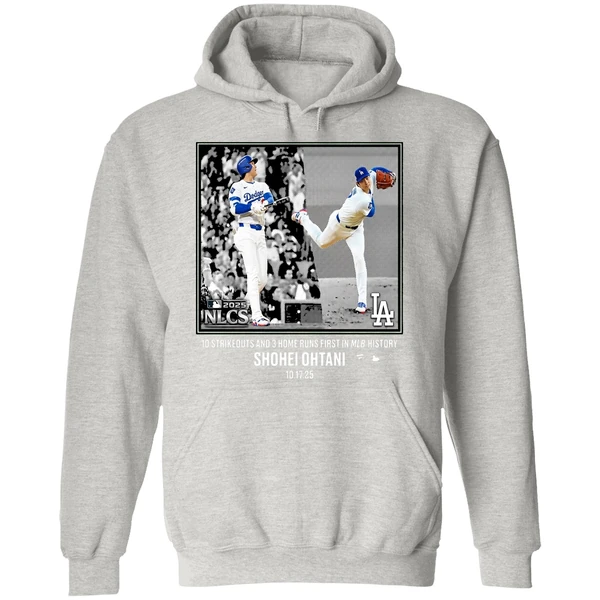 Shohei Ohtani 10 Strikeouts And 3 Home Runs First History Hoodie - Image 9
