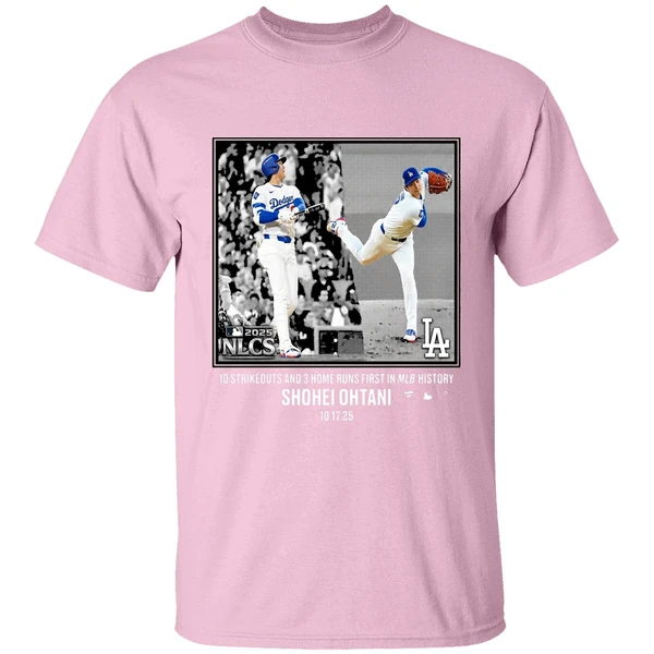 Shohei Ohtani 10 Strikeouts And 3 Home Runs First History Shirt - Image 3