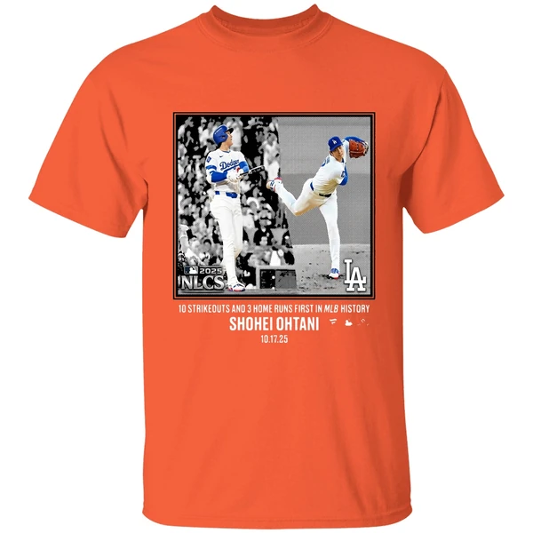 Shohei Ohtani 10 Strikeouts And 3 Home Runs First History Shirt - Image 6