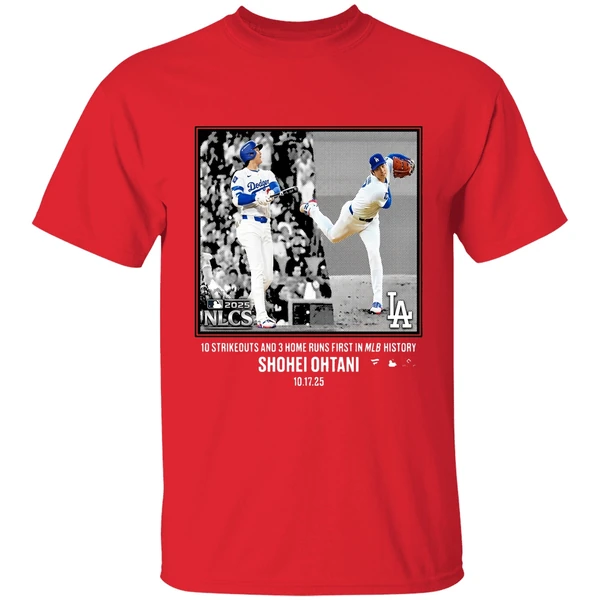 Shohei Ohtani 10 Strikeouts And 3 Home Runs First History Shirt - Image 7
