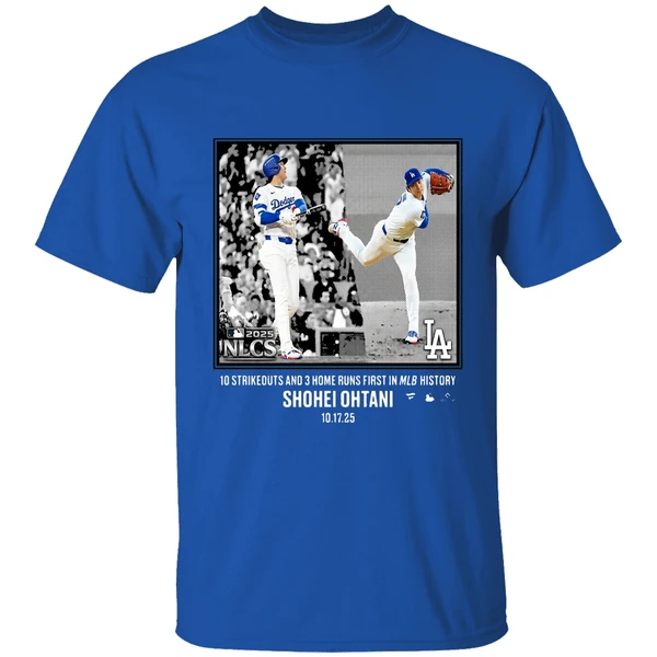 Shohei Ohtani 10 Strikeouts And 3 Home Runs First History Shirt - Image 8