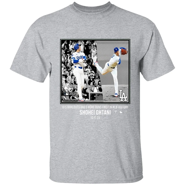 Shohei Ohtani 10 Strikeouts And 3 Home Runs First History Shirt - Image 9