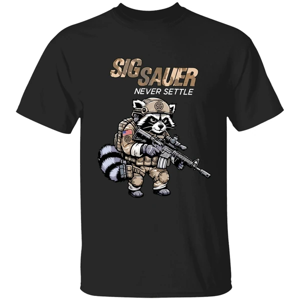 Sig Sauer Never Settle Raccoon Camo Shirt