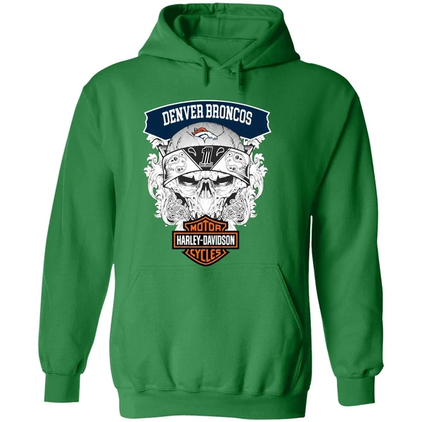 Skull Denver Broncos Nfl Football Motor Harley Davidson Cycles Hoodie - Image 2