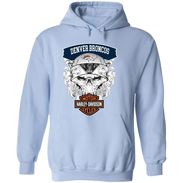 Skull Denver Broncos Nfl Football Motor Harley Davidson Cycles Hoodie - Image 4