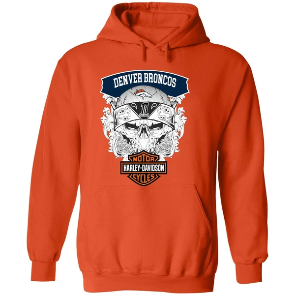 Skull Denver Broncos Nfl Football Motor Harley Davidson Cycles Hoodie - Image 6